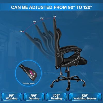 PU Leather High Back Swivel Ergonomic Gaming Chair With Lumbar Support - Black