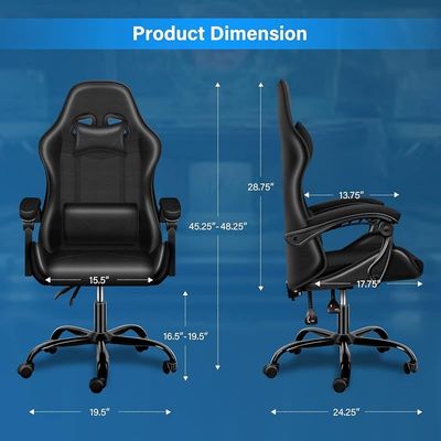 PU Leather High Back Swivel Ergonomic Gaming Chair With Lumbar Support - Black