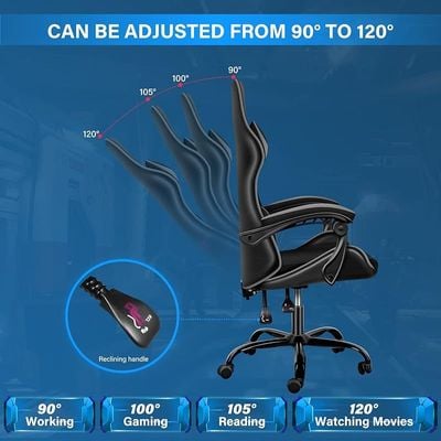 PU Leather High Back Swivel Ergonomic Gaming Chair With Lumbar Support - Grey/Black