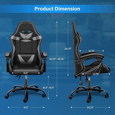 PU Leather High Back Swivel Ergonomic Gaming Chair With Lumbar Support - Grey/Black