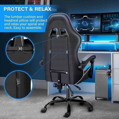 PU Leather High Back Swivel Ergonomic Gaming Chair With Lumbar Support - Grey/Black