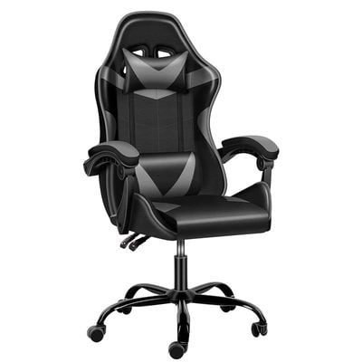 PU Leather High Back Swivel Ergonomic Gaming Chair With Lumbar Support - Grey/Black