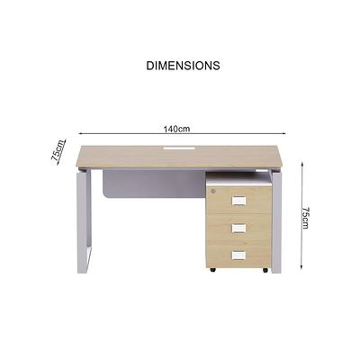 Mahmayi Carre 5114 Modern Workstation with Mobile Drawer, Computer Desk, Square Metal Legs with Modesty Panel - Natural Davos Oak - Ideal for Home, Office