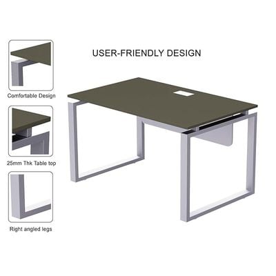 Mahmayi Carre 5114 Modern Workstation without Drawer, Computer Desk, Square Metal Legs with Modesty Panel - Grey - Ideal for Home, Office