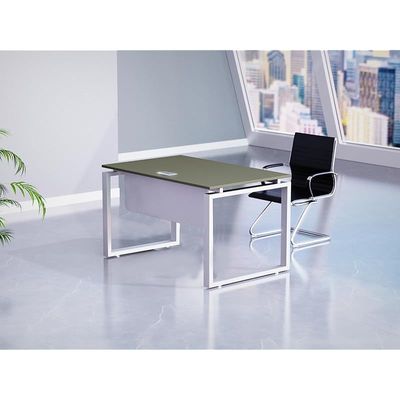 Mahmayi Carre 5114 Modern Workstation without Drawer, Computer Desk, Square Metal Legs with Modesty Panel - Grey - Ideal for Home, Office