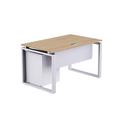 Mahmayi Carre 5116 Modern Workstation with Mobile Drawer, Computer Desk, Square Metal Legs with Modesty Panel - Coco Bolo - Ideal for Home, Office