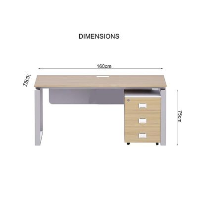 Mahmayi Carre 5116 Modern Workstation with Mobile Drawer, Computer Desk, Square Metal Legs with Modesty Panel - Coco Bolo - Ideal for Home, Office