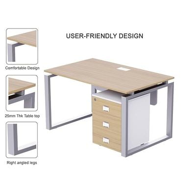 Mahmayi Carre 5116 Modern Workstation with Mobile Drawer, Computer Desk, Square Metal Legs with Modesty Panel - Coco Bolo - Ideal for Home, Office