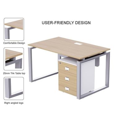 Mahmayi Carre 5116 Modern Workstation with Mobile Drawer, Computer Desk, Square Metal Legs with Modesty Panel - Coco Bolo - Ideal for Home, Office