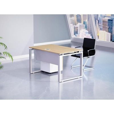 Mahmayi Carre 5112 Modern Workstation with Mobile Drawer, Computer Desk, Square Metal Legs with Modesty Panel - Coco Bolo - Ideal for Home, Office