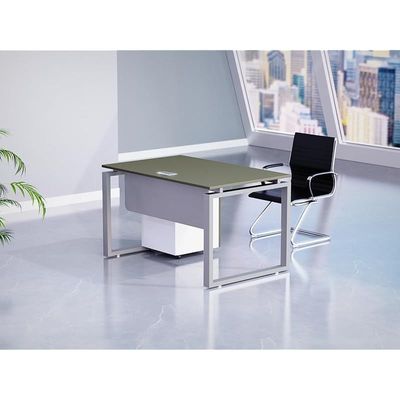 Mahmayi Carre 5114 Modern Workstation with Mobile Drawer, Computer Desk, Square Metal Legs with Modesty Panel - Grey - Ideal for Home, Office