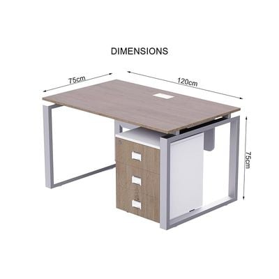 Mahmayi Carre 5112 Modern Workstation with Mobile Drawer, Computer Desk, Square Metal Legs with Modesty Panel - Truffle Davos Oak - Ideal for Home, Office