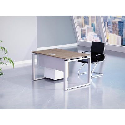 Mahmayi Carre 5112 Modern Workstation with Mobile Drawer, Computer Desk, Square Metal Legs with Modesty Panel - Truffle Davos Oak - Ideal for Home, Office