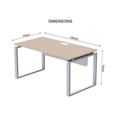 Mahmayi Carre 5114 Modern Workstation without Drawer, Computer Desk, Square Metal Legs with Modesty Panel - Natural Davos Oak - Ideal for Home, Office