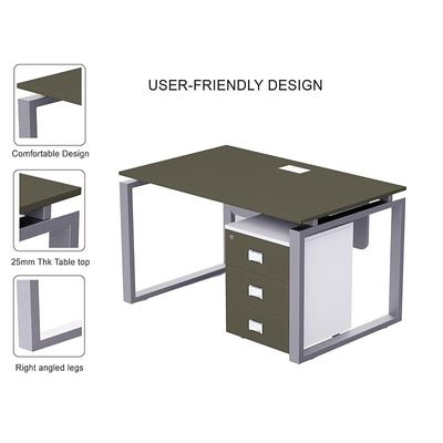 Mahmayi Carre 5112 Modern Workstation with Mobile Drawer, Computer Desk, Square Metal Legs with Modesty Panel - Grey - Ideal for Home, Office