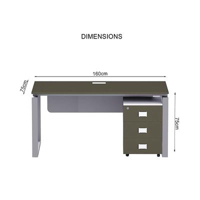 Mahmayi Carre 5116 Modern Workstation with Mobile Drawer, Computer Desk, Square Metal Legs with Modesty Panel - Grey - Ideal for Home, Office