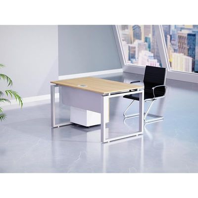 Mahmayi Carre 5114 Modern Workstation with Mobile Drawer, Computer Desk, Square Metal Legs with Modesty Panel - Coco Bolo - Ideal for Home, Office