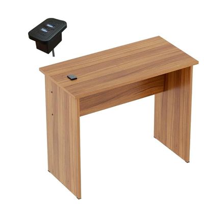 Mahmayi Modern MP1 Study Table, Executive Desk 90x45 with Black BS02 Desktop Socket with USB A/C Port Natural Dijon Walnut Ideal for Office, Home, Meeting Room