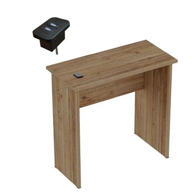 Mahmayi Modern MP1 Study Table, Executive Desk 80x40 with Black BS02 Desktop Socket with USB A/C Port Truffle Davos Oak Ideal for Office, Home, Meeting Room