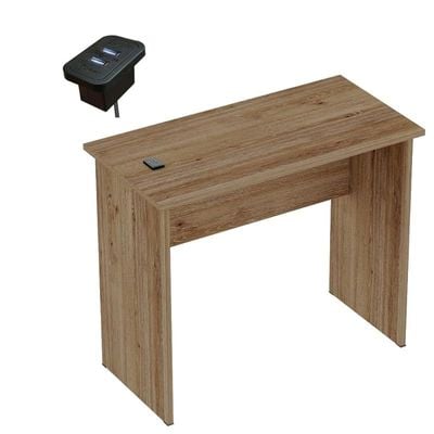 Mahmayi Modern MP1 Study Table, Executive Desk 90x45 with Black BS02 Desktop Socket with USB A/C Port Truffle Davos Oak Ideal for Office, Home, Meeting Room