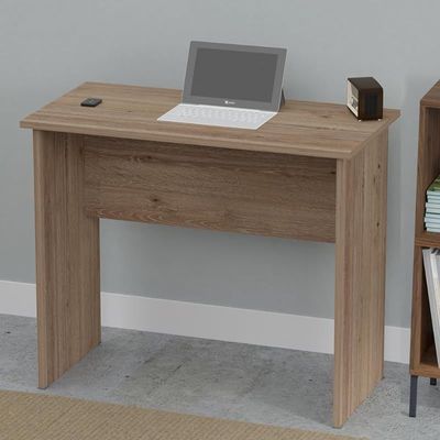 Mahmayi Modern MP1 Study Table, Executive Desk 90x45 with Black BS02 Desktop Socket with USB A/C Port Truffle Davos Oak Ideal for Office, Home, Meeting Room