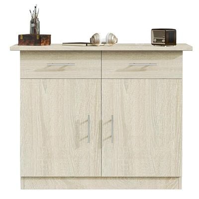Mahmayi Modern Multifunctional Medium Height Cabinet with 2 Drawers and 2 Door Storage - Grey Bardolino Oak - Ideal for Hallway, Living Room, Kitchen, Bedroom