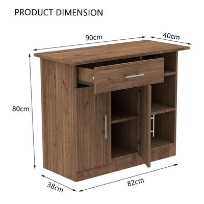 Mahmayi Modern Multifunctional Medium Height Cabinet with Single Drawer, 2 Door Storage and 3 Open Shelf - Truffle Davos Oak - Ideal for Hallway, Living Room, Kitchen, Bedroom