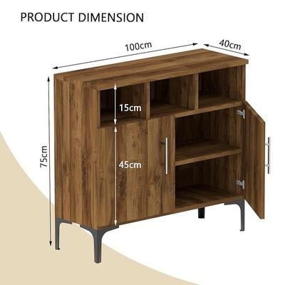 Mahmayi Modern Multifunctional Medium Height Cabinet with 2 Door Storage and 3 Open Shelf - Dark Hunton Oak - Ideal for Hallway, Living Room, Kitchen, Bedroom