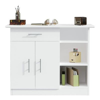 Mahmayi Modern Multifunctional Medium Height Cabinet with Single Drawer, 2 Door Storage and 3 Open Shelf - White - Ideal for Hallway, Living Room, Kitchen, Bedroom