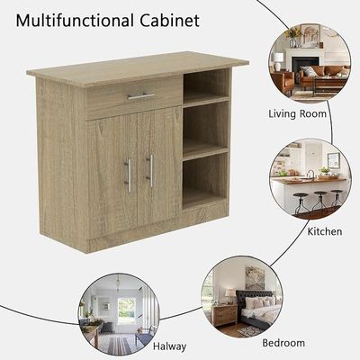 Mahmayi Modern Multifunctional Medium Height Cabinet with Single Drawer, 2 Door Storage and 3 Open Shelf - Grey Bardolino Oak - Ideal for Hallway, Living Room, Kitchen, Bedroom