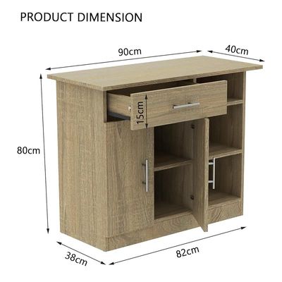 Mahmayi Modern Multifunctional Medium Height Cabinet with Single Drawer, 2 Door Storage and 3 Open Shelf - Grey Bardolino Oak - Ideal for Hallway, Living Room, Kitchen, Bedroom