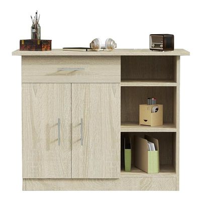 Mahmayi Modern Multifunctional Medium Height Cabinet with Single Drawer, 2 Door Storage and 3 Open Shelf - Grey Bardolino Oak - Ideal for Hallway, Living Room, Kitchen, Bedroom