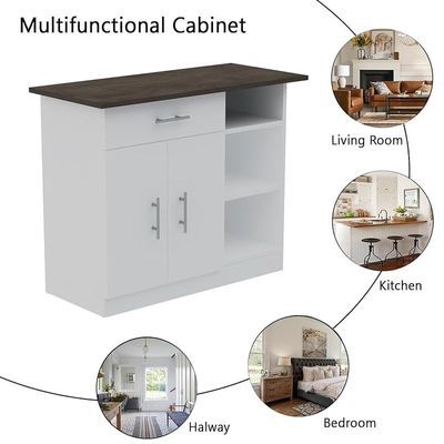 Mahmayi Modern Multifunctional Medium Height Cabinet with Single Drawer, 2 Door Storage and 3 Open Shelf - Dark Grey Chicago Concrete and Premium White - Ideal for Hallway, Living Room, Kitchen, Bedroom