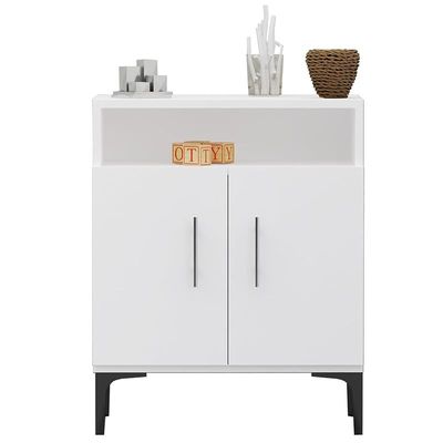 Mahmayi Modern Multifunctional Medium Height Cabinet with 2 Door Storage and Single Open Shelf - White - Ideal for Hallway, Living Room, Kitchen, Bedroom
