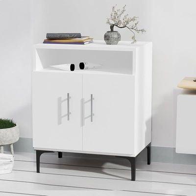 Mahmayi Modern Multifunctional Medium Height Cabinet with 2 Door Storage and Single Open Shelf - White - Ideal for Hallway, Living Room, Kitchen, Bedroom