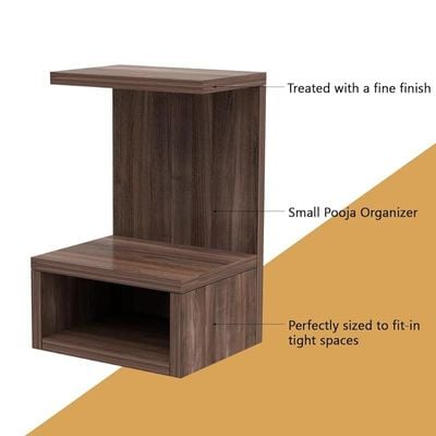 Mahmayi Modern Wooden Small Mandir, Temple with Single Open Shelf for Small Spaces - Truffle Brown Branson Robinia - Ideal for Home, Office, Temple