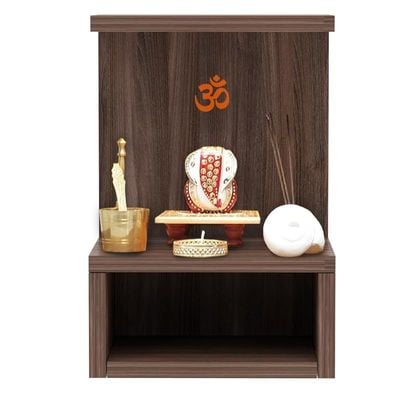 Mahmayi Modern Wooden Small Mandir, Temple with Single Open Shelf for Small Spaces - Truffle Brown Branson Robinia - Ideal for Home, Office, Temple
