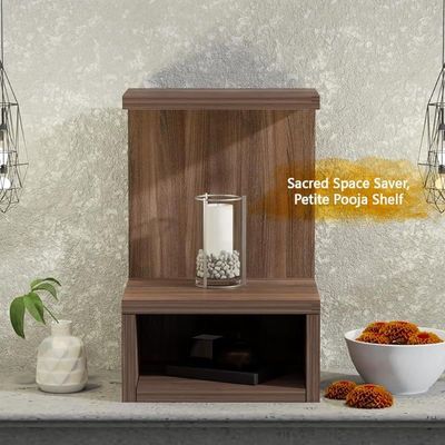 Mahmayi Modern Wooden Small Mandir, Temple with Single Open Shelf for Small Spaces - Truffle Brown Branson Robinia - Ideal for Home, Office, Temple