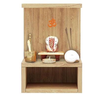 Mahmayi Modern Wooden Small Mandir, Temple with Single Open Shelf for Small Spaces - Brown Kansas Oak - Ideal for Home, Office, Temple
