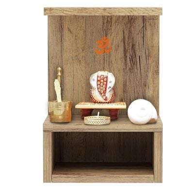Mahmayi Modern Wooden Small Mandir, Temple with Single Open Shelf for Small Spaces - Vintage Santa Fe Oak - Ideal for Home, Office, Temple