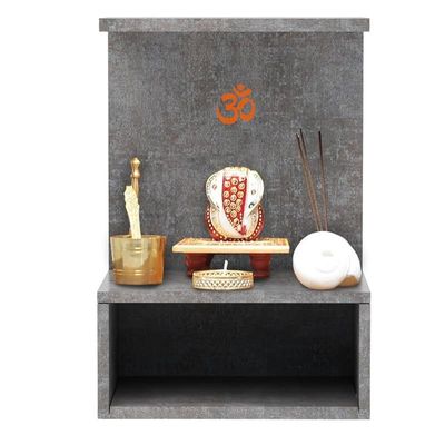 Mahmayi Modern Wooden Small Mandir, Temple with Single Open Shelf for Small Spaces - Metal Fabric Anthracite - Ideal for Home, Office, Temple