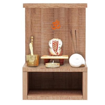 Mahmayi Modern Wooden Small Mandir, Temple with Single Open Shelf for Small Spaces - Brown Arizona Oak - Ideal for Home, Office, Temple