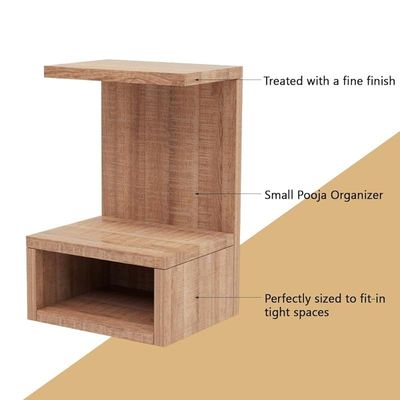 Mahmayi Modern Wooden Small Mandir, Temple with Single Open Shelf for Small Spaces - Brown Arizona Oak - Ideal for Home, Office, Temple