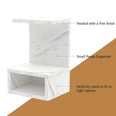 Mahmayi Modern Wooden Small Mandir, Temple with Single Open Shelf for Small Spaces - White Levanto Marble - Ideal for Home, Office, Temple