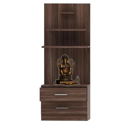 Mahmayi Modern Wooden Mandir, Temple with 2 Drawers and 3 Shelves for Keeping Pooja Essentials, Small Idols - Truffle Brown Branson Robinia - Ideal for Home, Office, Temple