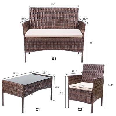 Outdoor/Indoor Backyard Porch Garden Poolside Balcony Furniture Set - Brown