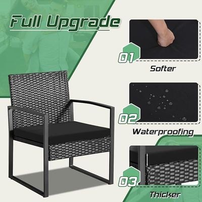 Balcony Outdoor Table And Cushioned Rattan Porch Chairs Set - Black