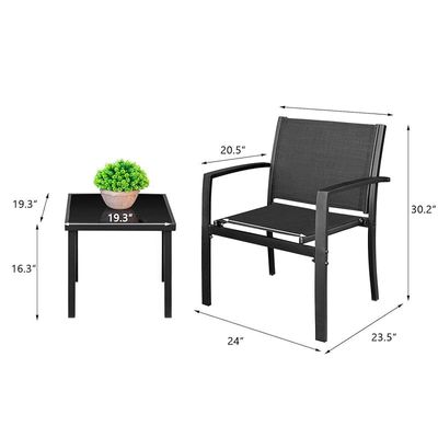 Outdoor Modern Porch Lawn Chairs With Coffee Table - Black