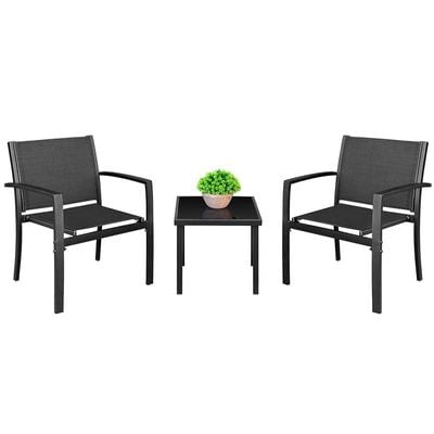 Outdoor Modern Porch Lawn Chairs With Coffee Table - Black