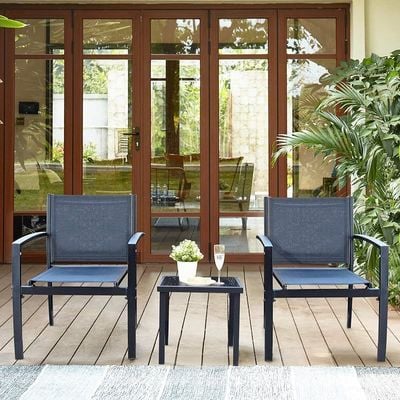 Outdoor Modern Porch Lawn Chairs With Coffee Table - Black